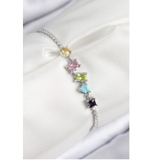 Pirinç Renkli Zirkon Taşlı Geometrik Model Gümüş Renk Kadın Bileklik - TJ-BB7688