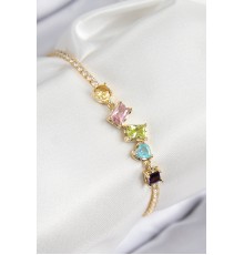 Pirinç Renkli Zirkon Taşlı Geometrik Model Gold Renk Kadın Bileklik - TJ-BB7689