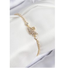 Pirinç Zirkon Taşlı Kuğu Model Gold Renk Kadın Bileklik - TJ-BB7691