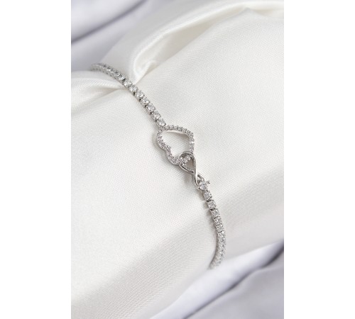 Pirinç Zirkon Taşlı Sonsuzluk Kalp Model Gümüş Renk Kadın Bileklik - TJ-BB7692