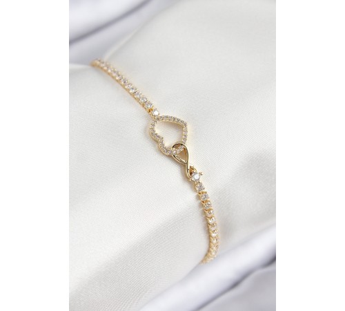 Pirinç Zirkon Taşlı Sonsuzluk Kalp Model Gold Renk Kadın Bileklik - TJ-BB7693