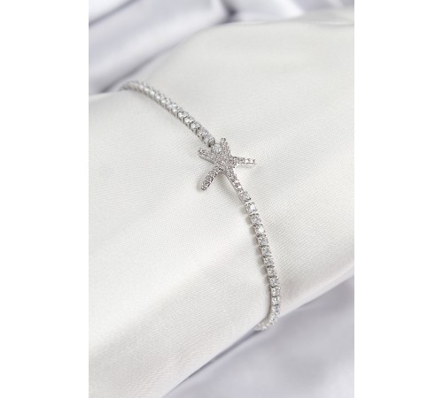 Pirinç Zirkon Taşlı Deniz Yıldızı Model Gümüş Renk Kadın Bileklik - TJ-BB7694