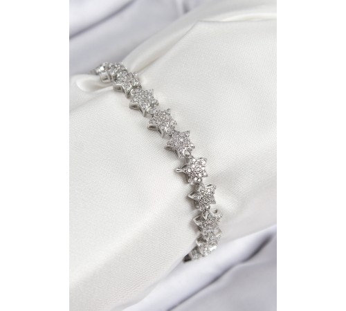 VIP Seri Pirinç Zirkon Taşlı Sıralı Yıldız Model Gümüş Renk Kadın Bileklik - TJ-BB7696