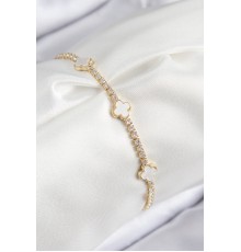 Pirinç Zirkon Taşlı Yonca Model Gold Renk Kadın Bileklik - TJ-BB7703