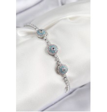 Pirinç Zirkon Taşlı Nazar Model Gümüş Renk Kadın Bileklik - TJ-BB7704