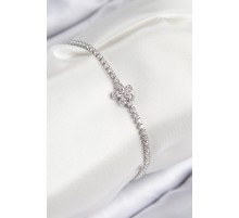 Pirinç Zirkon Taşlı Çiçek Model Gümüş Renk Kadın Bileklik - TJ-BB7708