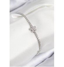 Pirinç Zirkon Taşlı Çiçek Model Gümüş Renk Kadın Bileklik - TJ-BB7708