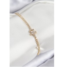 Pirinç Zirkon Taşlı Çiçek Model Gold Renk Kadın Bileklik - TJ-BB7709