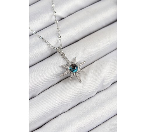 316L Çelik Zirkon Taşlı Kutup Yıldızı Model Gümüş Renk Kadın Kolye - TJ-BKO10443