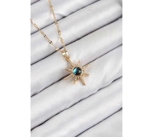 316L Çelik Zirkon Taşlı Kutup Yıldızı Model Gold Renk Kadın Kolye - TJ-BKO10444