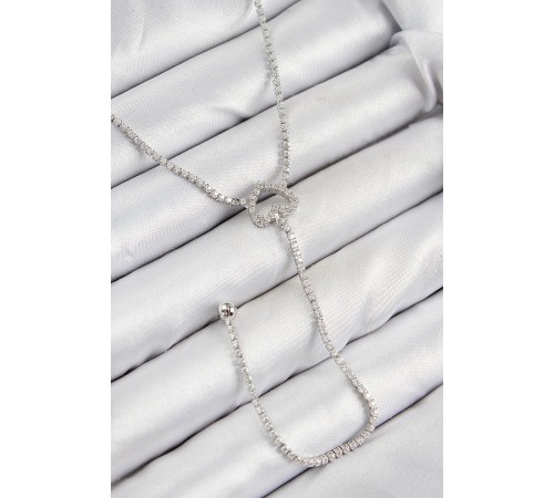 Pirinç Zirkon Taşlı Kalp Model Gümüş Renk Y Kolye - TJ-BKO10447