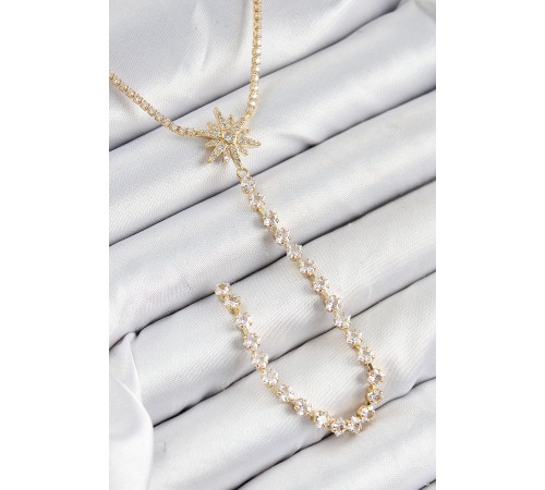 Pirinç Zirkon Taşlı Kutup Yıldızı Model Gümüş Renk Y Kolye - TJ-BKO10448