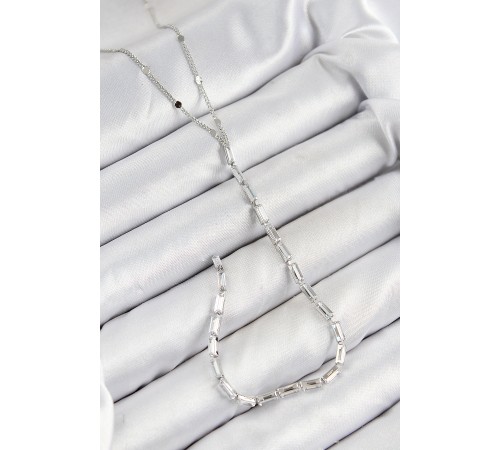 Pirinç Zirkon Taşlı Model Gümüş Renk Y Kolye - TJ-BKO10451