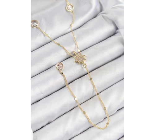 Pirinç Zirkon Taşlı Kutup Yıldızı Model Gold Renk Y Kolye - TJ-BKO10452