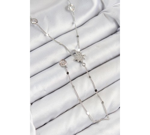 Pirinç Zirkon Taşlı Kutup Yıldızı Model Gümüş Renk Y Kolye - TJ-BKO10453