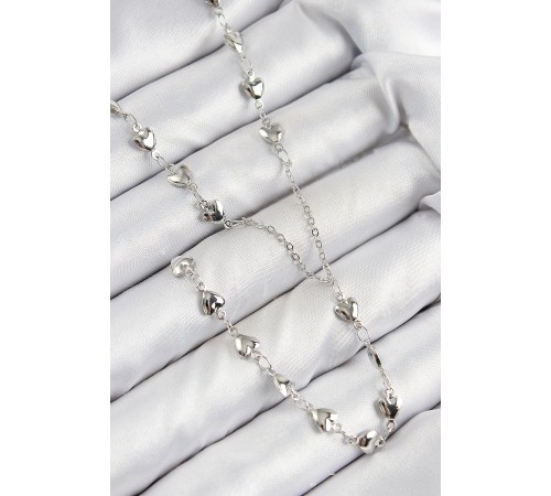 Pirinç Zirkon Taşlı Kalp Model Gümüş Renk Y Kolye - TJ-BKO10456