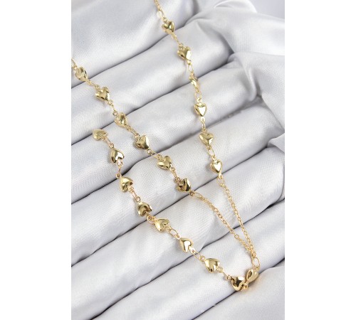 Pirinç Zirkon Taşlı Kalp Model Gold Renk Y Kolye - TJ-BKO10457