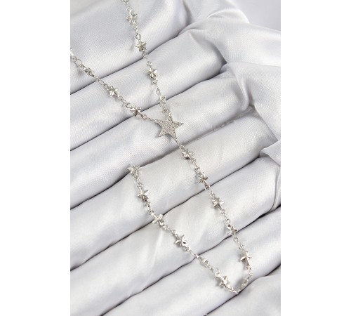 Pirinç Zirkon Taşlı Yıldız Model Gümüş Renk Y Kolye - TJ-BKO10458