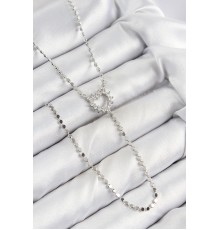 Pirinç Zirkon Taşlı Ezme Zincirli Kalp Model Gümüş Renk Y Kolye - TJ-BKO10460