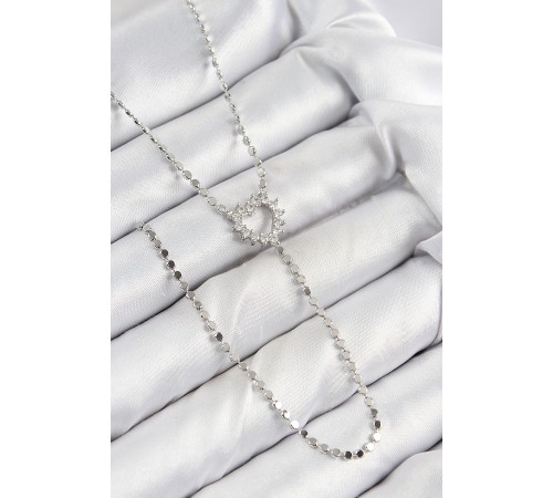 Pirinç Zirkon Taşlı Ezme Zincirli Kalp Model Gümüş Renk Y Kolye - TJ-BKO10460