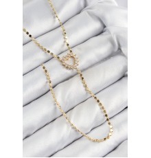 Pirinç Zirkon Taşlı Ezme Zincirli Kalp Model Gold Renk Y Kolye - TJ-BKO10461