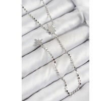 Pirinç Zirkon Taşlı Ezme Zincirli Kutup Yıldızı Model Gümüş Renk Y Kolye - TJ-BKO10462