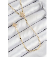Pirinç Zirkon Taşlı Ezme Zincirli Kutup Yıldızı Model Gold Renk Y Kolye - TJ-BKO10463