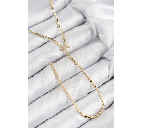 Pirinç Zirkon Taşlı Ezme Zincirli Deniz Yıldızı Model Gold Renk Y Kolye - TJ-BKO10467