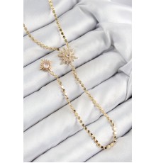 Pirinç Zirkon Taşlı Ezme Zincirli Kutup Yıldızı Model Gold Renk Y Kolye - TJ-BKO10469