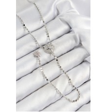 Pirinç Zirkon Taşlı Ezme Zincirli Madalyon Model Gümüş Renk Y Kolye - TJ-BKO10470