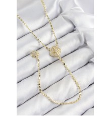 Pirinç Zirkon Taşlı Ezme Zincirli Madalyon Model Gold Renk Y Kolye - TJ-BKO10471