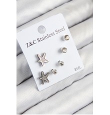 316L Çelik Zirkon Taşlı Deniz Yıldızı Model Gümüş Renk Kadın Set Küpe - TJ-BKP11119