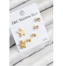 316L Çelik Zirkon Taşlı Deniz Yıldızı Model Gümüş Renk Kadın Set Küpe - TJ-BKP11120