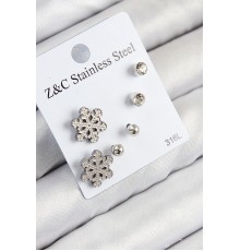 316L Çelik Zirkon Taşlı Kar Tanesi Model Gümüş Renk Kadın Set Küpe - TJ-BKP11121