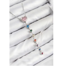 Pirinç Renkli Zirkon Taşlı Kalp Model Gümüş Renk Kadın Y Kolye - TJ-BKO10472