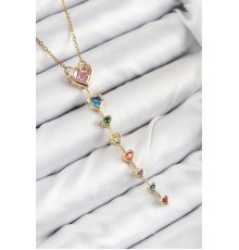 Pirinç Renkli Zirkon Taşlı Kalp Model Gold Renk Kadın Y Kolye - TJ-BKO10473