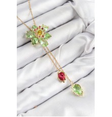 VIP Pirinç Zirkon Taşlı Çiçek Model Gold Renk Asansörlü Kadın Kolye - TJ-BKO10474