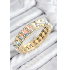 Pirinç Zirkon taşlı Dikdörtgen Gold Renk Lastikli Kadın Bileklik - TJ-BB7710