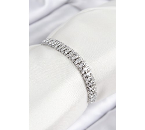 Pirinç Zirkon Taşlı Tennıs Model Gümüş Renk Asansörlü Kadın Bileklik - TJ-BB7716