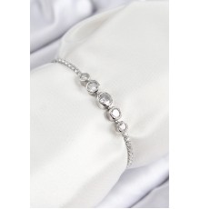 Pirinç Zirkon Taşlı Sıralı Daire Model Gümüş Renk Asansörlü Kadın Bileklik - TJ-BB7718