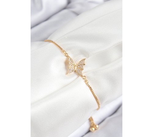 Pirinç Zirkon Taşlı Model Gold Renk Asansörlü Kadın Bileklik - TJ-BB7725