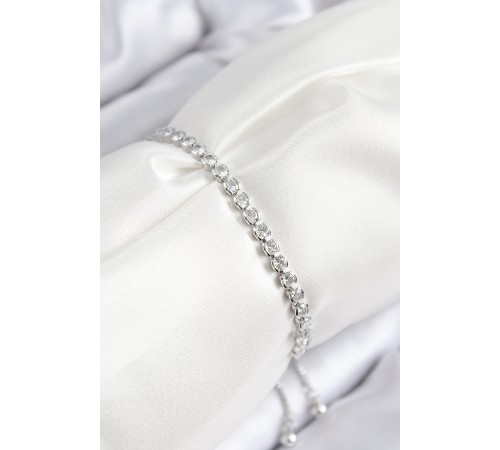 Pirinç Zirkon Taşlı Sıralı Model Gümüş Renk Asansörlü Kadın Bileklik - TJ-BB7726