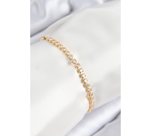 Pirinç Zirkon Taşlı Sıralı Model Gold Renk Asansörlü Kadın Bileklik - TJ-BB7727