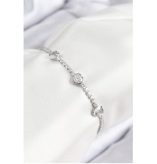 Pirinç Zirkon Taşlı Sıralı Kalp Model Gümüş Renk Asansörlü Kadın Bileklik - TJ-BB7728