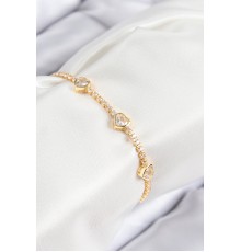 Pirinç Zirkon Taşlı Sıralı Kalp Model Gold Renk Kadın Bileklik - TJ-BB7729