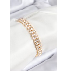 Pirinç Zirkon Taşlı Çift Sıra Kare Model Gold Renk Asansörlü Kadın Bileklik - TJ-BB7731