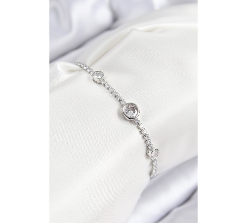 Pirinç Zirkon Taşlı Daire Model Gümüş Renk Asansörlü Kadın Bileklik - TJ-BB7732