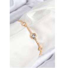 Pirinç Zirkon Taşlı Daire Model Gold Renk Asansörlü Kadın Bileklik - TJ-BB7733