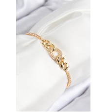 Pirinç Zirkon Taşlı Zincir Model Gold Renk Asansörlü Kadın Bileklik - TJ-BB7735