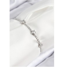 Pirinç Zirkon Taşlı Yıldız Model Gümüş Renk Asansörlü Kadın Bileklik - TJ-BB7736